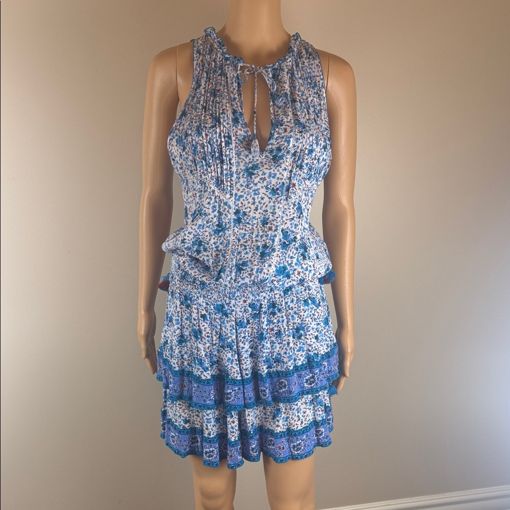 Poupette St. Barth Amora Blue Floral Mini Dress NWOT